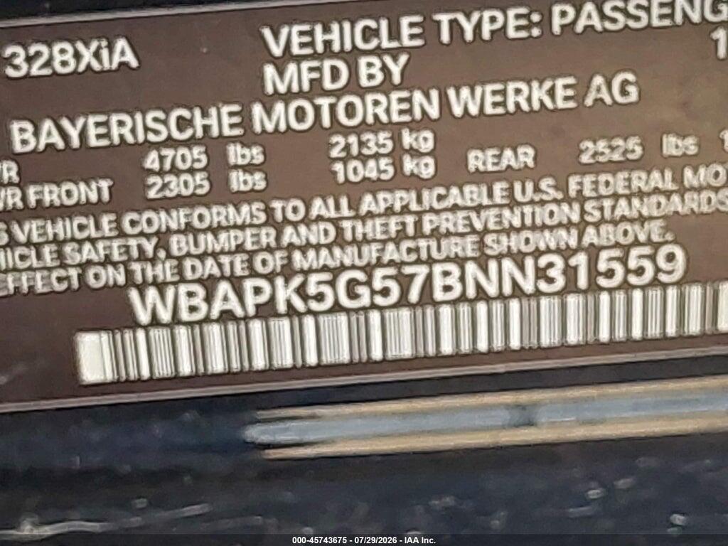 WBAPK5G57BNN31559 2011 BMW 328I photo no. 9