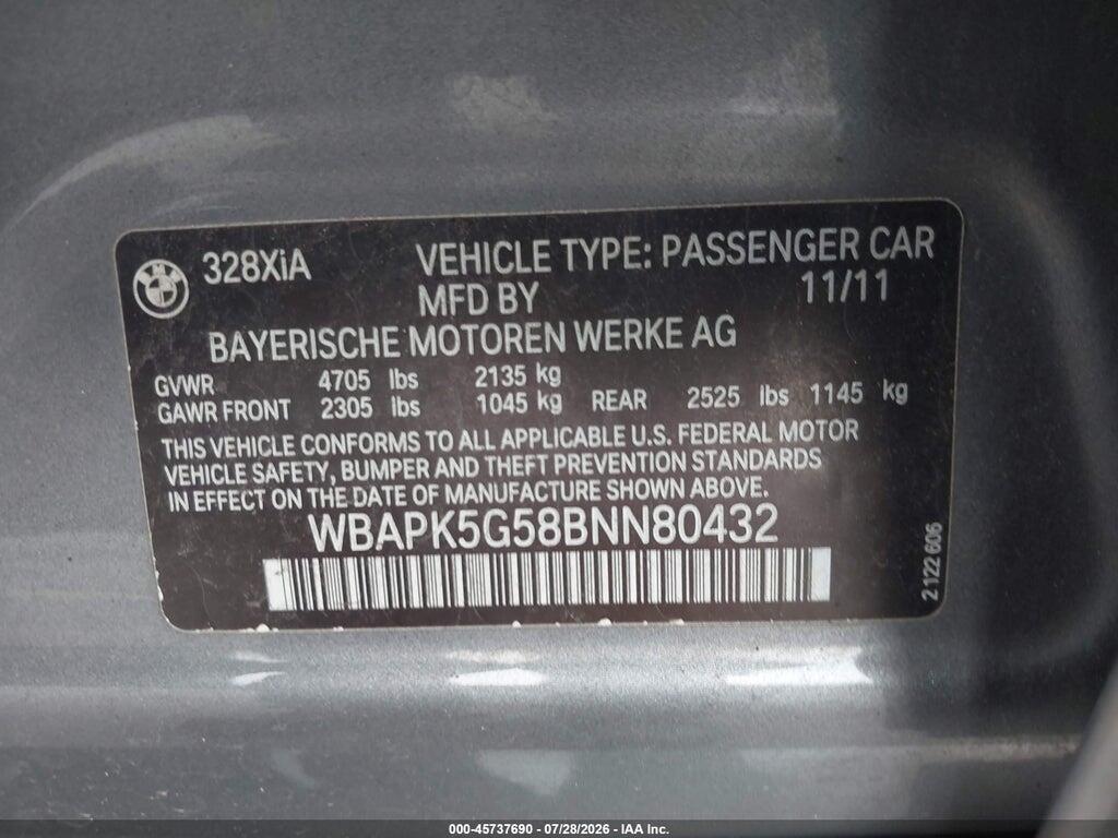 WBAPK5G58BNN80432 2011 BMW 328I photo no. 9