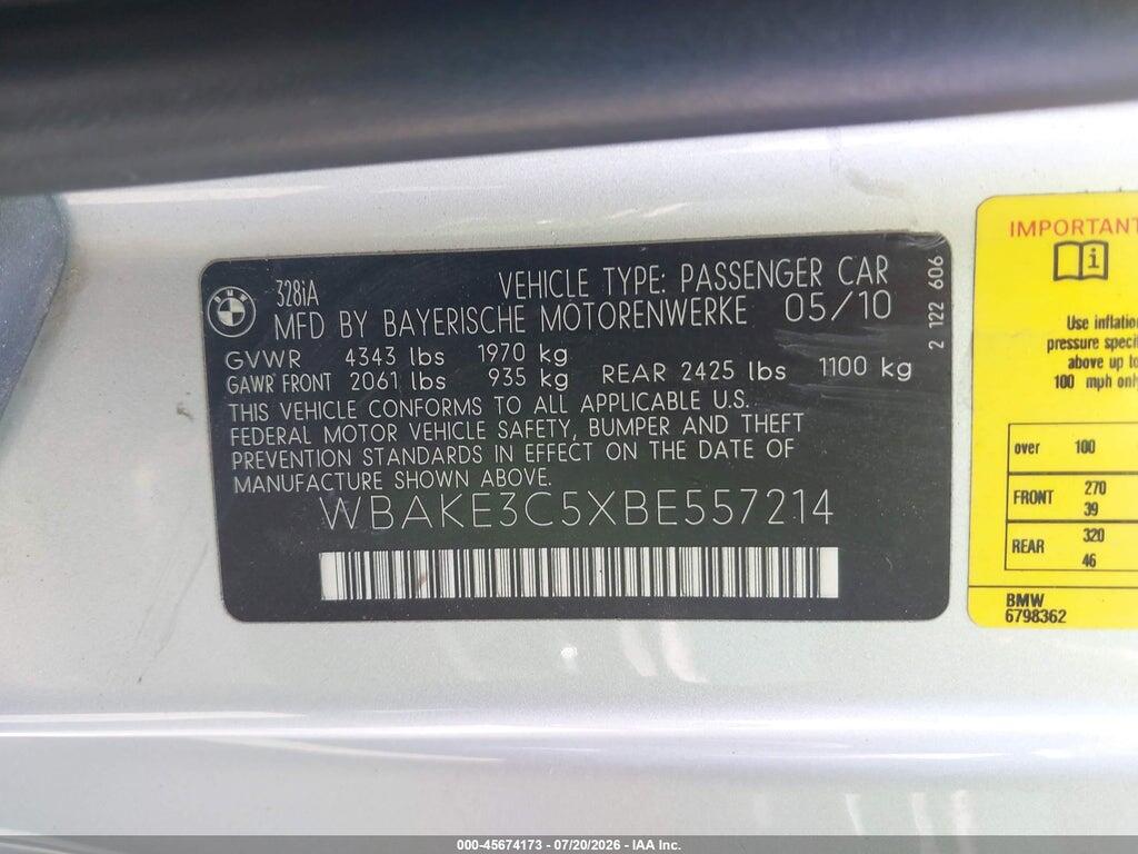 WBAKE3C5XBE557214 2011 BMW 328I photo no. 9