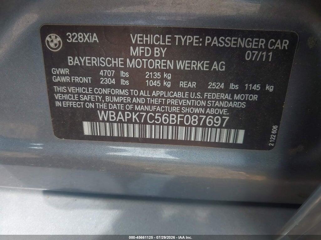 WBAPK7C56BF087697 2011 BMW 328I photo no. 9