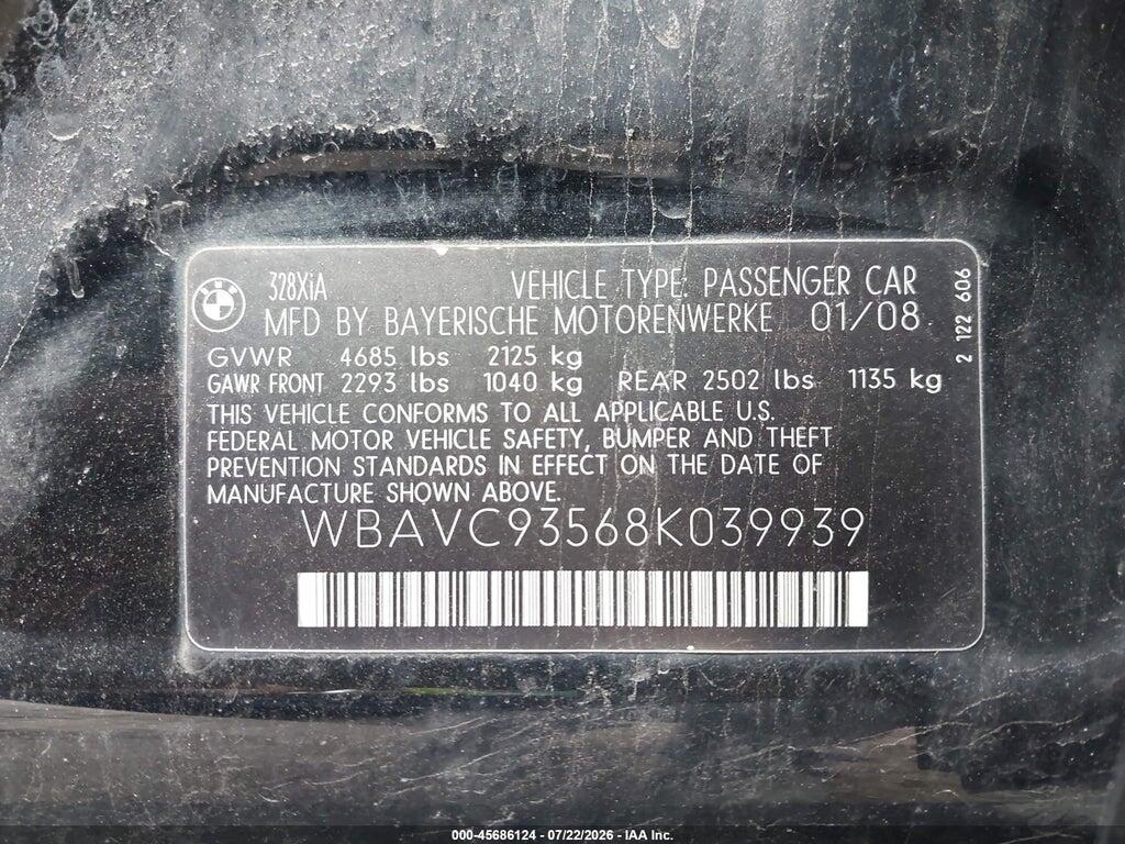 WBAVC93568K039939 2008 BMW 328XI photo no. 9