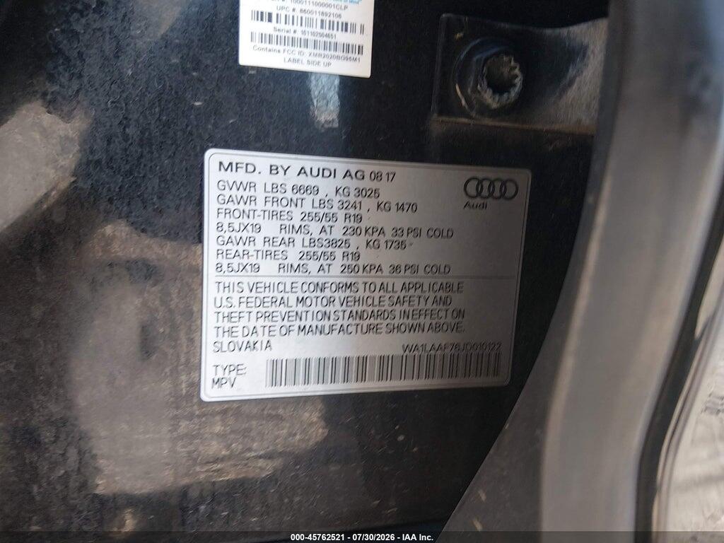 WA1LAAF76JD010122 2018 AUDI Q7 photo no. 9
