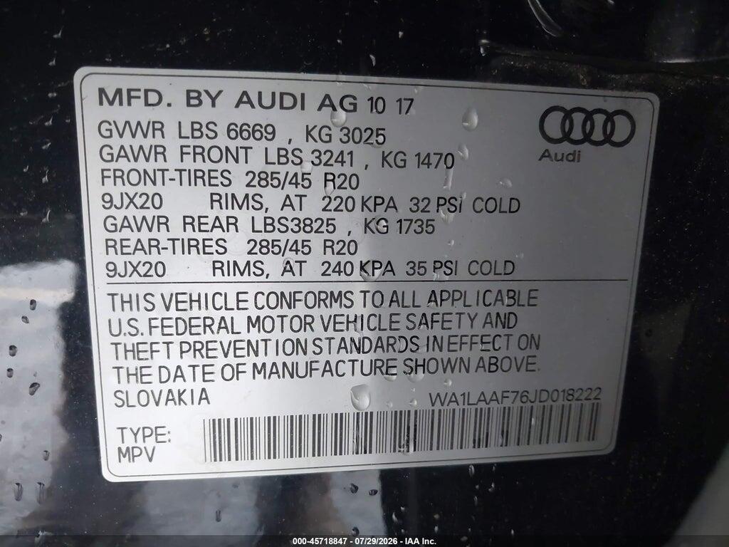 WA1LAAF76JD018222 2018 AUDI Q7 photo no. 9