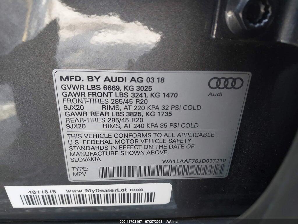 WA1LAAF76JD037210 2018 AUDI Q7 photo no. 9