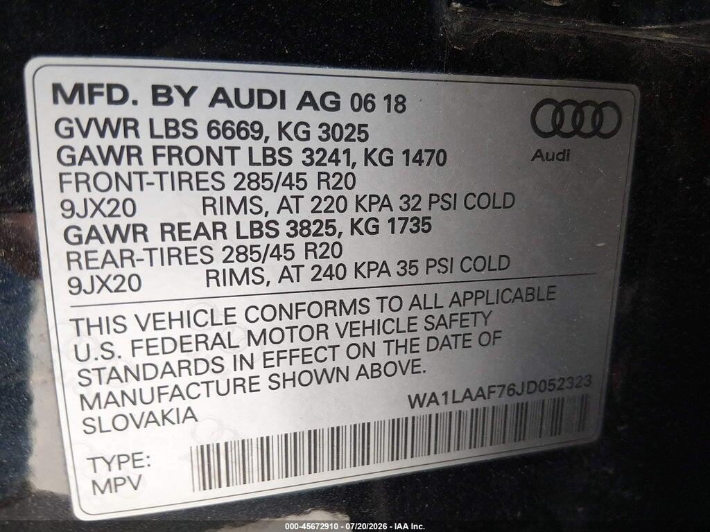 WA1LAAF76JD052323 2018 AUDI Q7 photo no. 9
