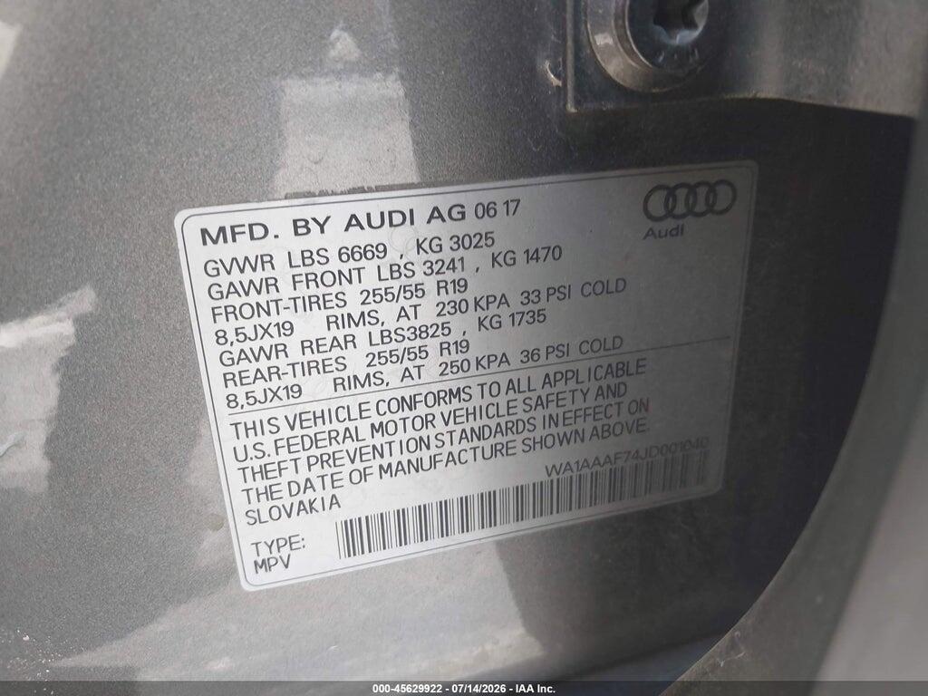 WA1AAAF74JD001040 2018 AUDI Q7 photo no. 9