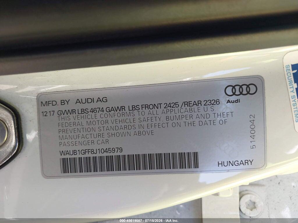 WAUB1GFF8J1045979 2018 AUDI S3 photo no. 9