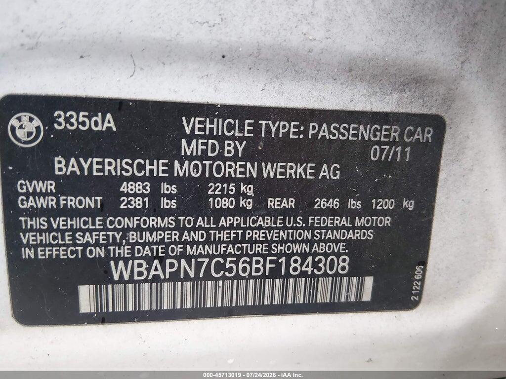 WBAPN7C56BF184308 2011 BMW 335D photo no. 9