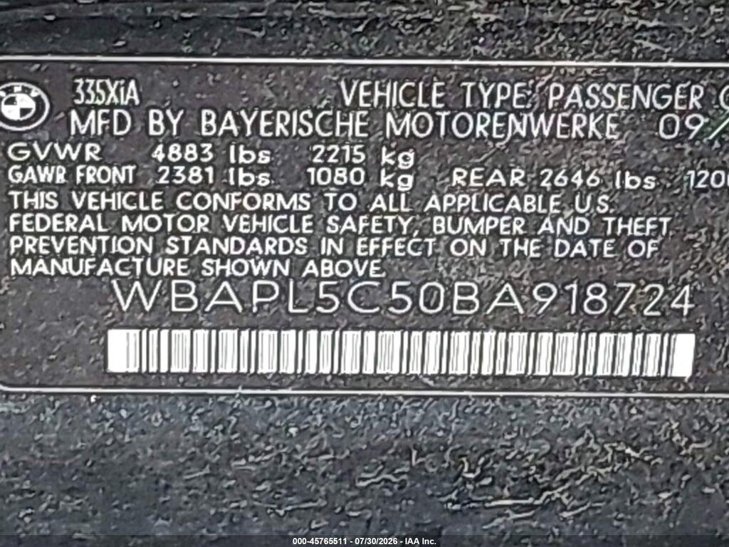 WBAPL5C50BA918724 2011 BMW 335I photo no. 9