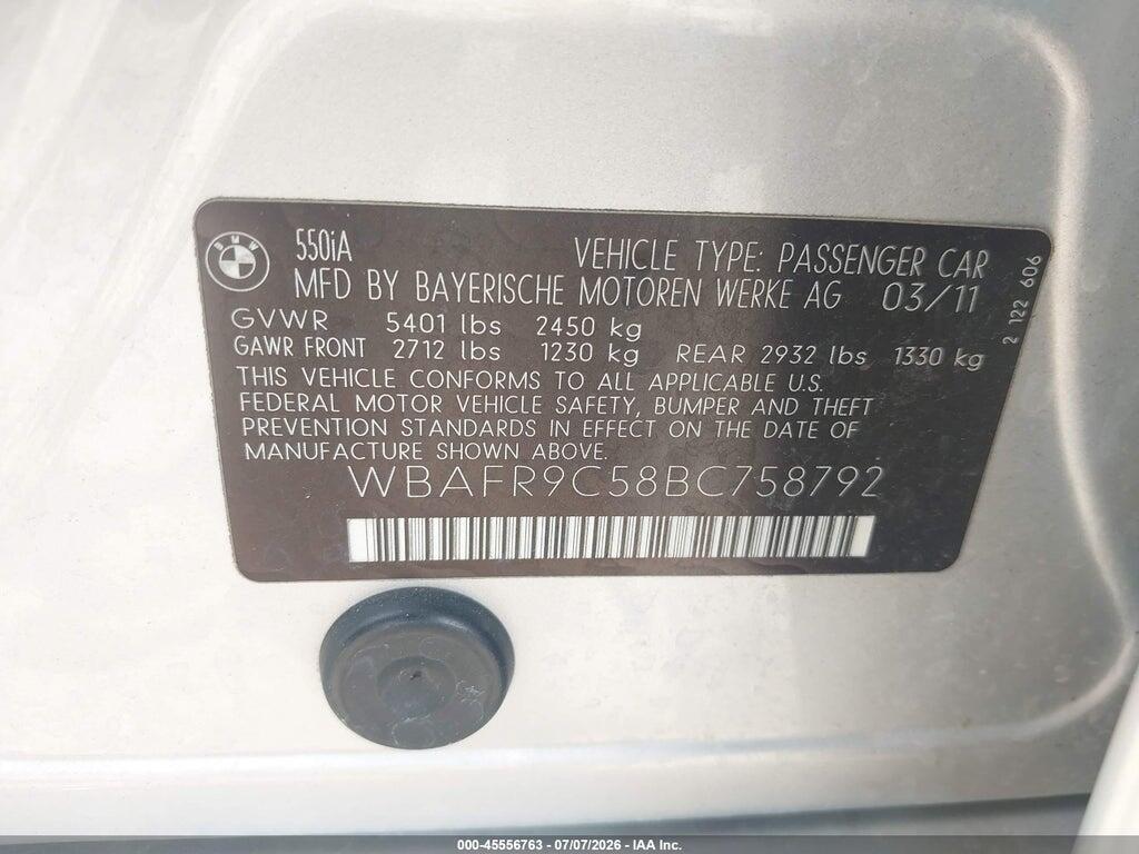 WBAFR9C58BC758792 2011 BMW 550I photo no. 9