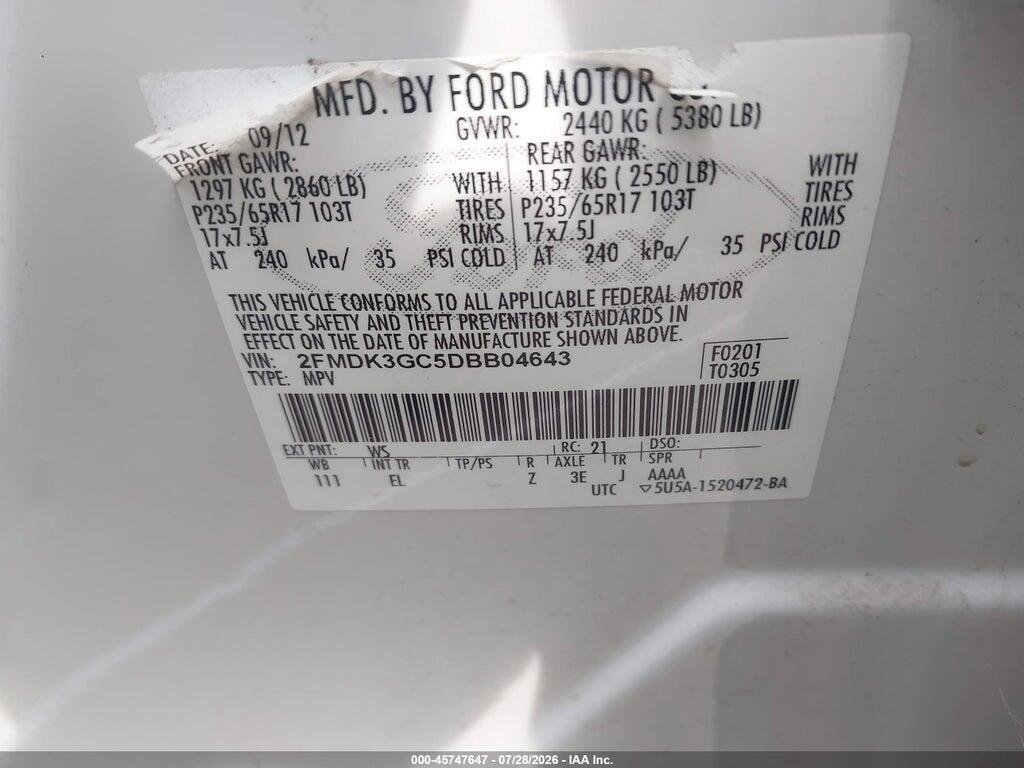 2FMDK3GC5DBB04643 2013 FORD EDGE photo no. 9