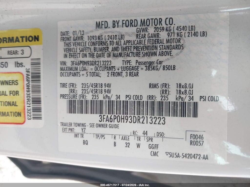 3FA6P0H93DR213223 2013 FORD FUSION photo no. 9