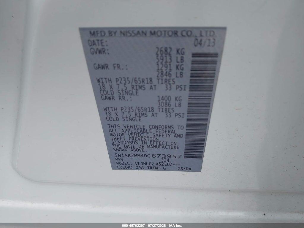 5N1AR2MM4DC673957 2013 NISSAN PATHFINDER photo no. 9
