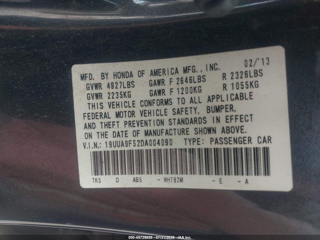 19UUA9F52DA004090 2013 ACURA TL photo no. 9