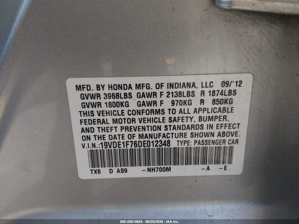 19VDE1F76DE012348 2013 ACURA ILX photo no. 9