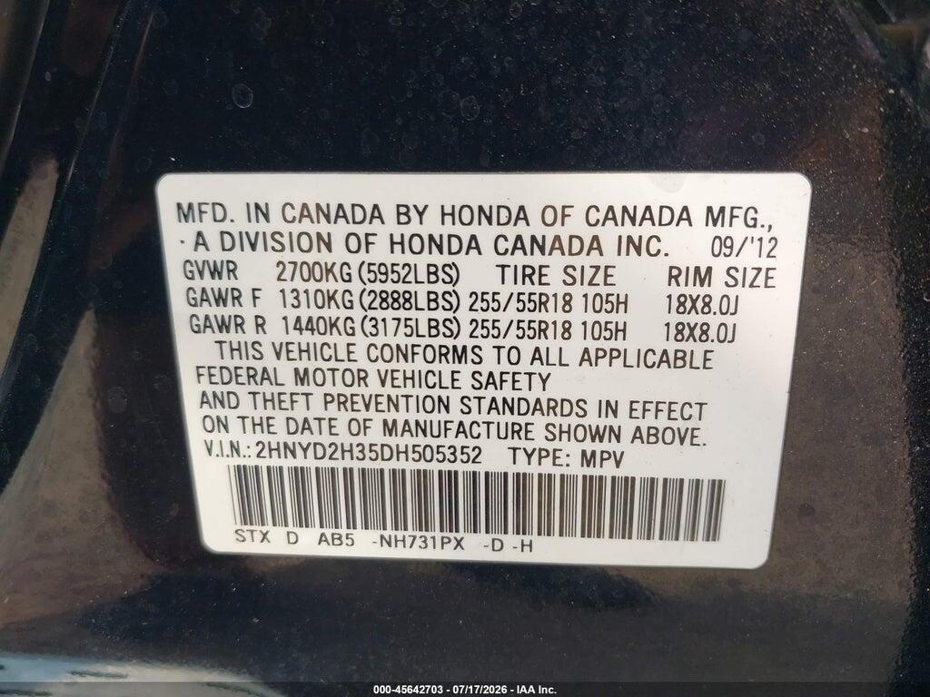 2HNYD2H35DH505352 2013 ACURA MDX photo no. 9