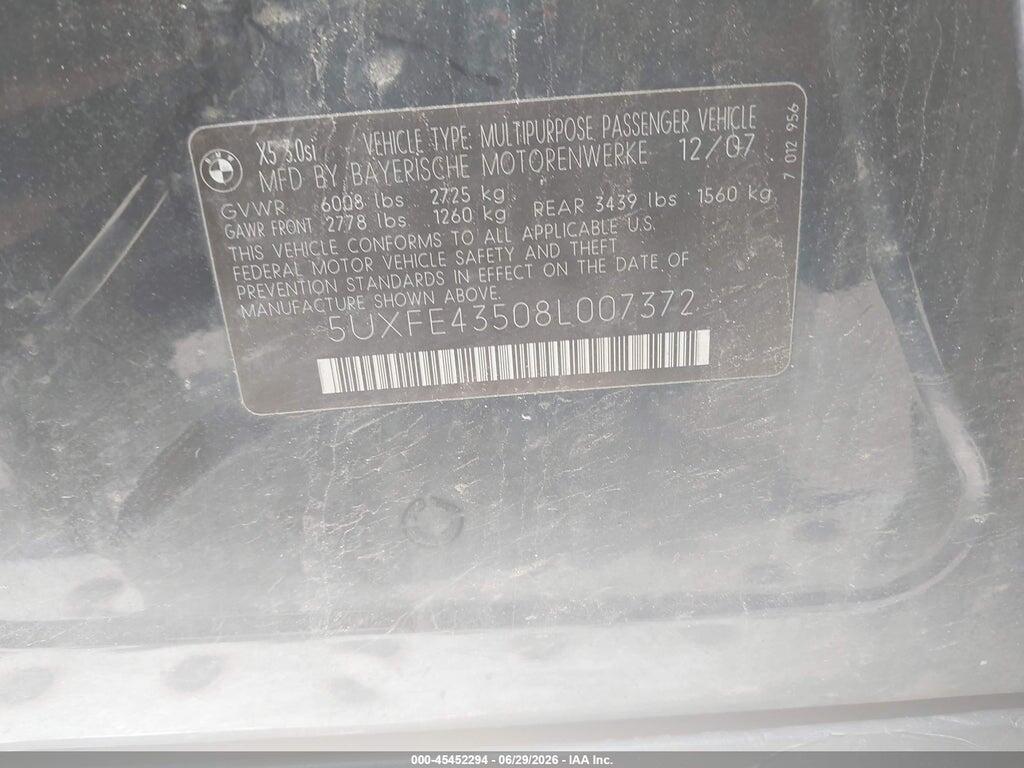 5UXFE43508L007372 2008 BMW X5 photo no. 9