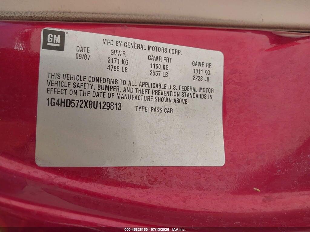1G4HD572X8U129813 2008 BUICK LUCERNE photo no. 9