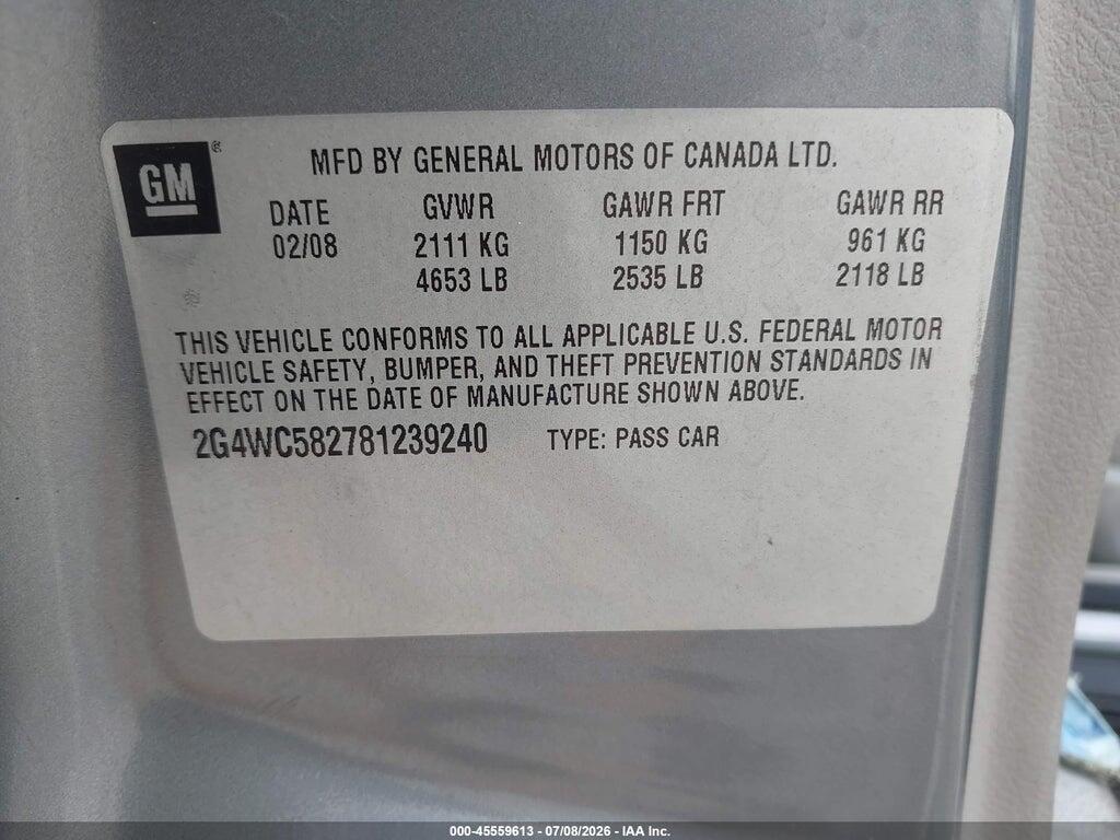 2G4WC582781239240 2008 BUICK LACROSSE photo no. 9