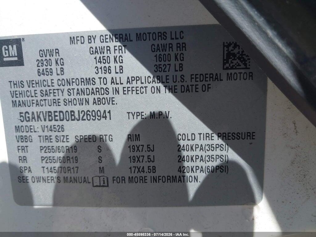 5GAKVBED0BJ269941 2011 BUICK ENCLAVE photo no. 9