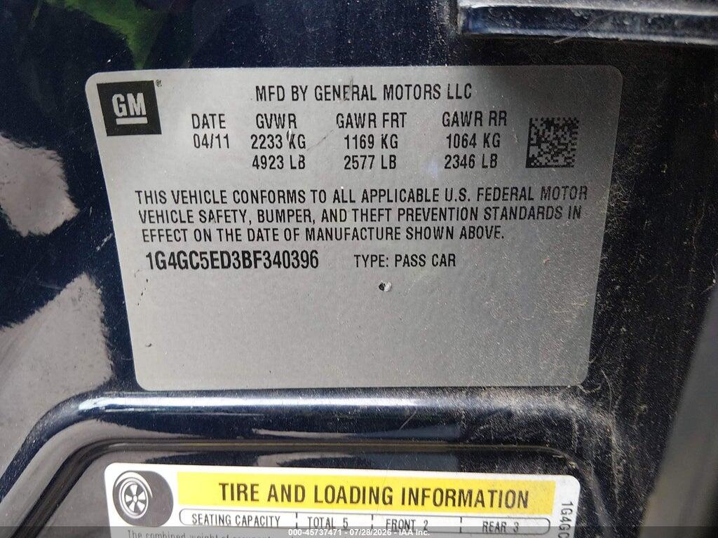 1G4GC5ED3BF340396 2011 BUICK LACROSSE photo no. 9