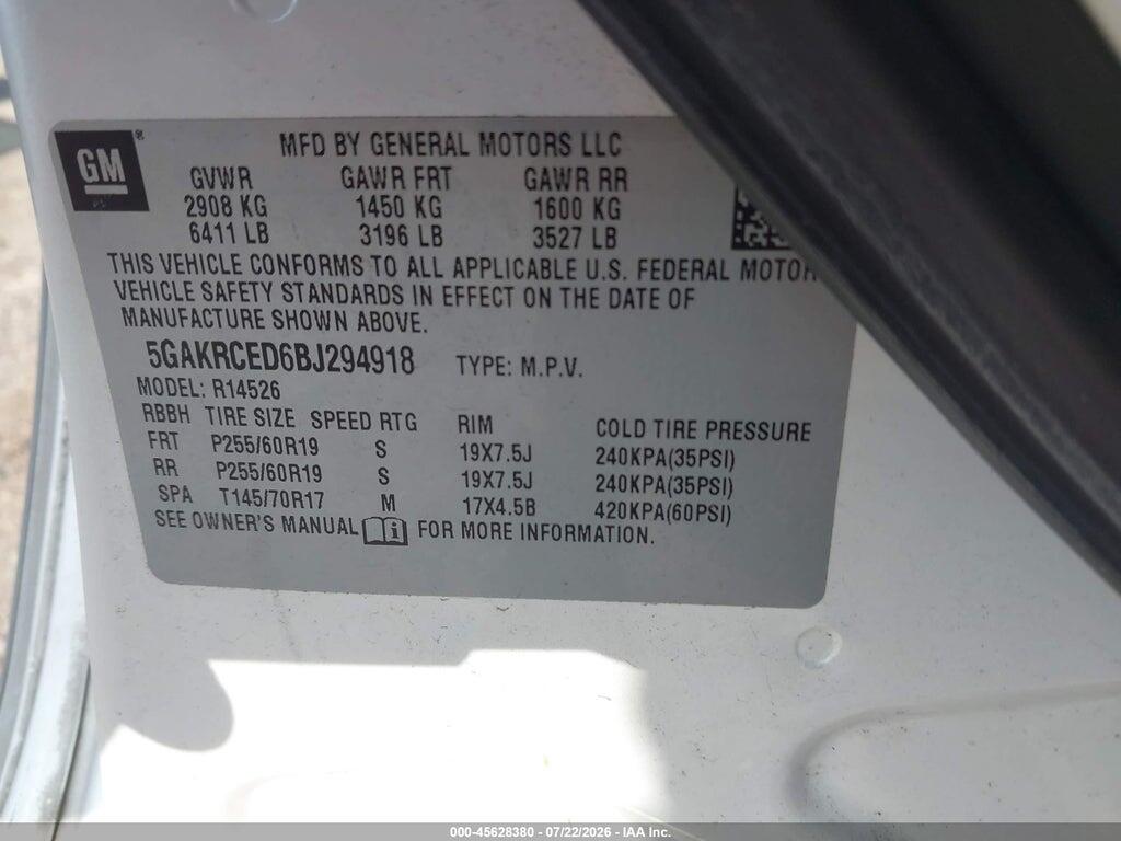 5GAKRCED6BJ294918 2011 BUICK ENCLAVE photo no. 9