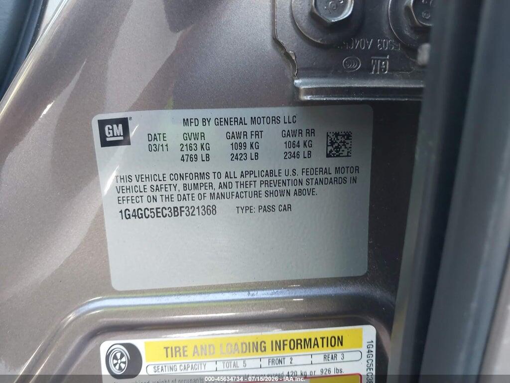 1G4GC5EC3BF321368 2011 BUICK LACROSSE photo no. 9