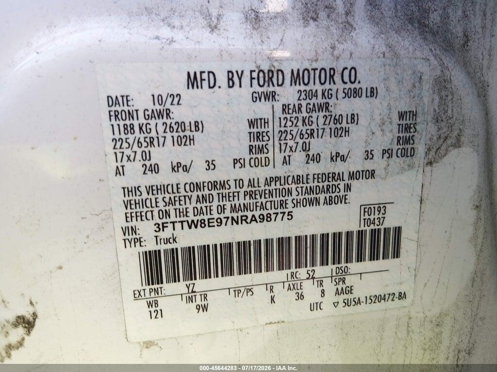 3FTTW8E97NRA98775 2022 FORD MAVERICK photo no. 9