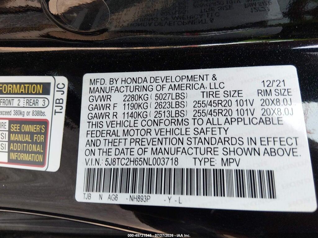 5J8TC2H65NL003718 2022 ACURA RDX photo no. 9