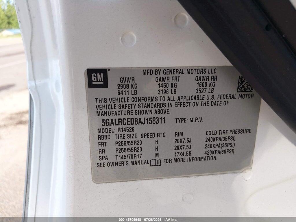 5GALRCED8AJ158311 2010 BUICK ENCLAVE photo no. 9