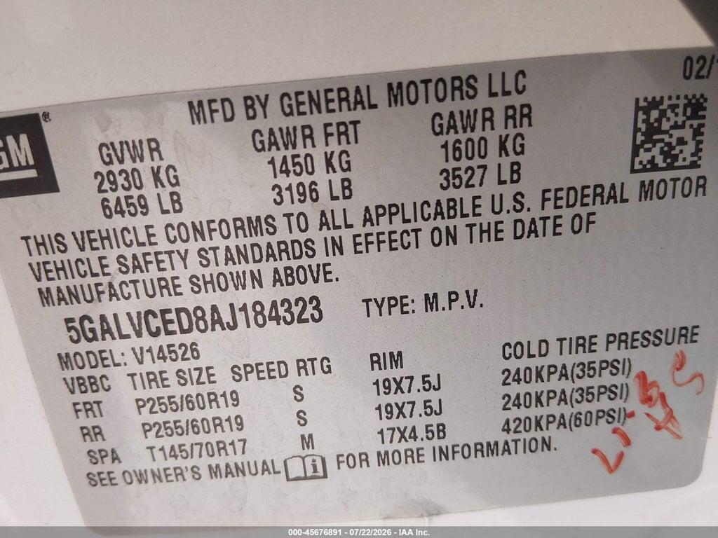 5GALVCED8AJ184323 2010 BUICK ENCLAVE photo no. 9
