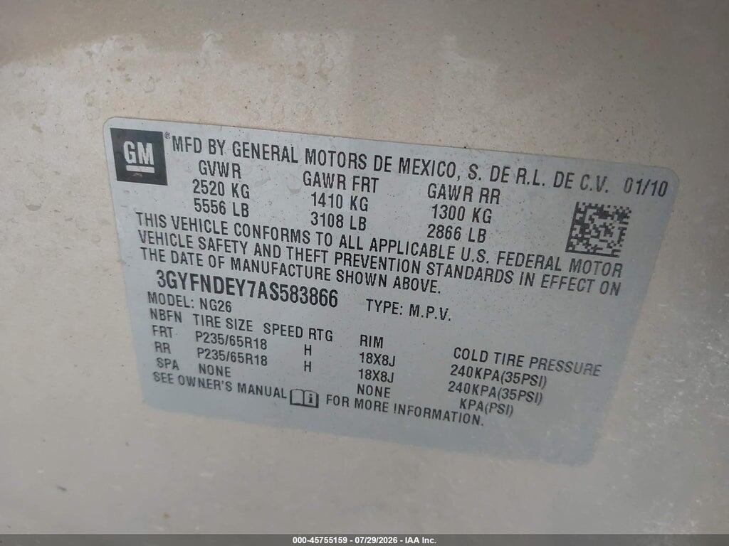 3GYFNDEY7AS583866 2010 CADILLAC SRX photo no. 9