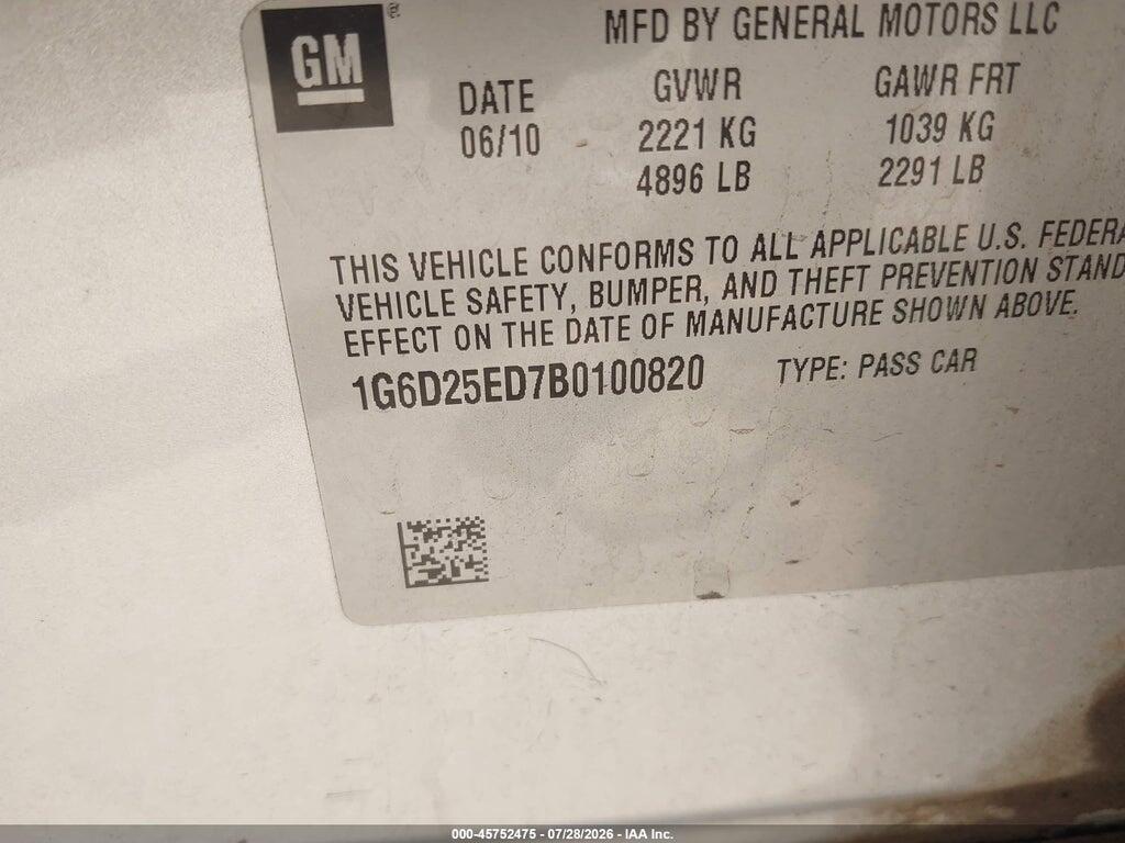 1G6D25ED7B0100820 2011 CADILLAC CTS photo no. 9