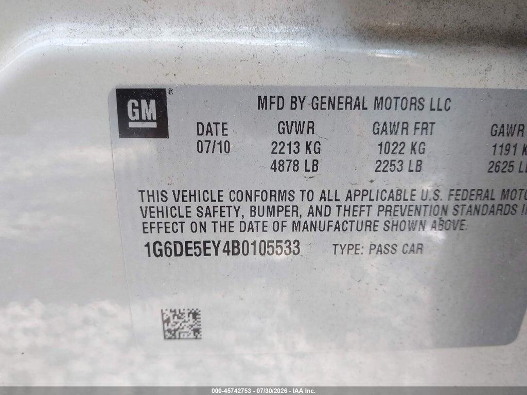 1G6DE5EY4B0105533 2011 CADILLAC CTS photo no. 9