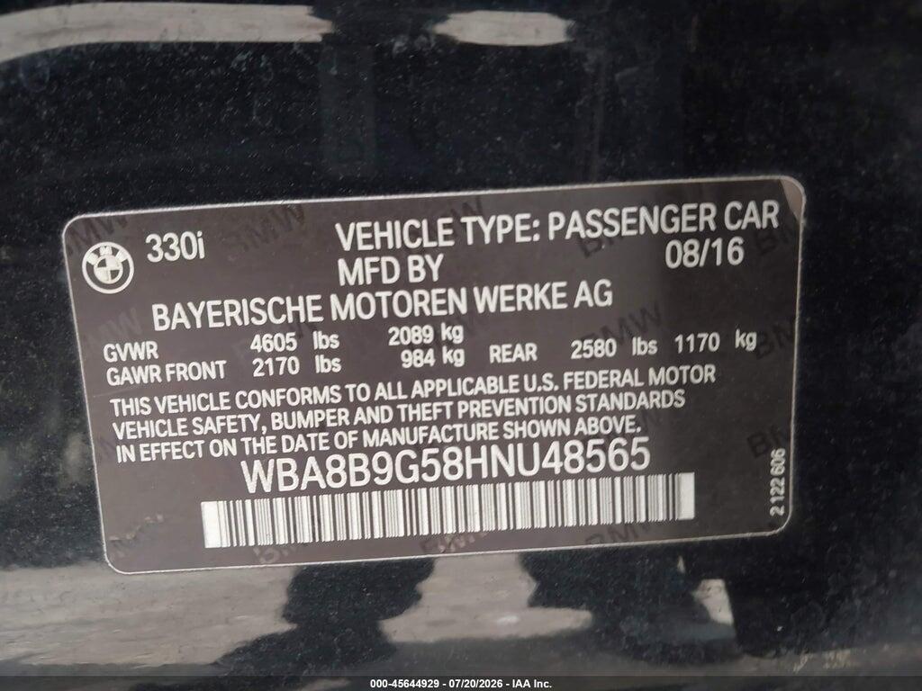 WBA8B9G58HNU48565 2017 BMW 3 SERIES photo no. 9