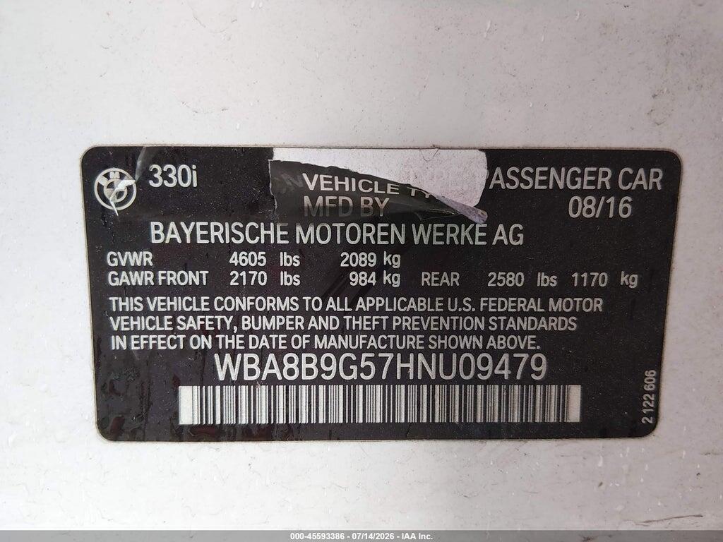WBA8B9G57HNU09479 2017 BMW 3 SERIES photo no. 9