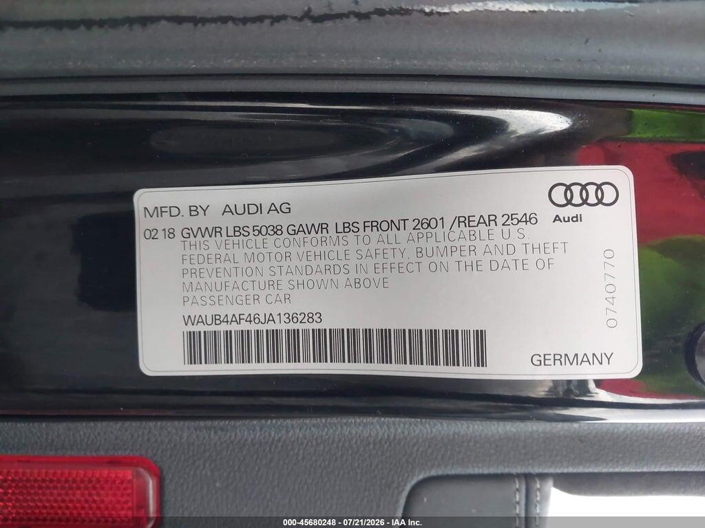 WAUB4AF46JA136283 2018 AUDI S4 photo no. 9
