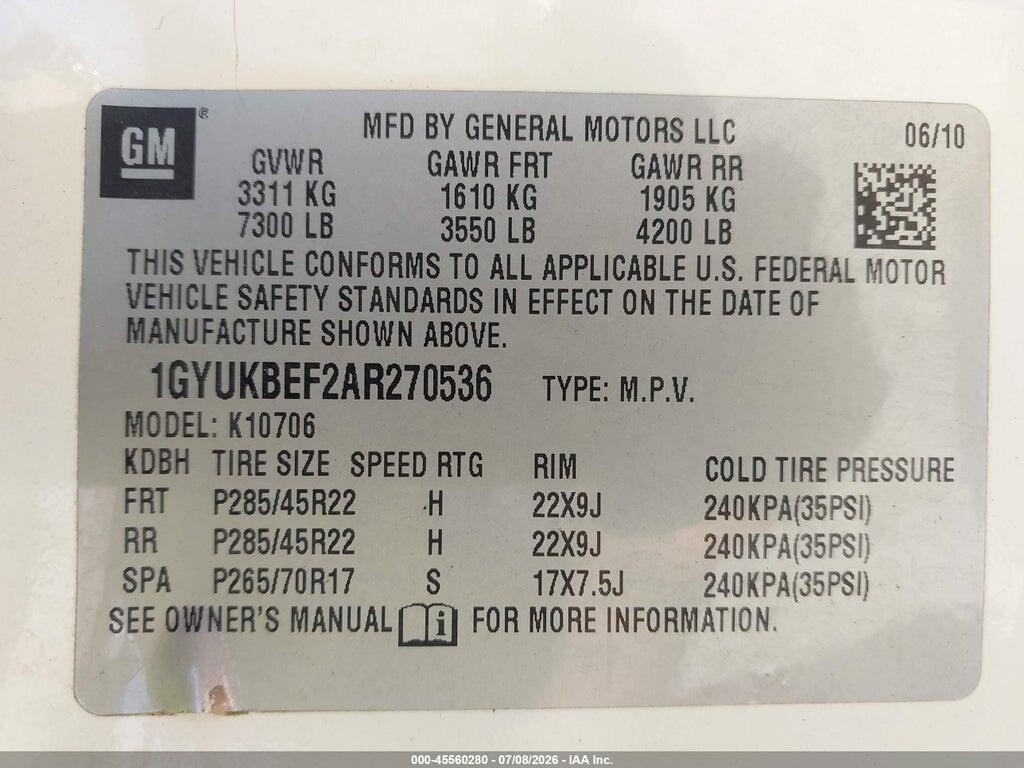 1GYUKBEF2AR270536 2010 CADILLAC ESCALADE photo no. 9
