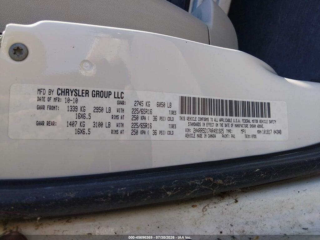 2A4RR5D17AR491925 2010 CHRYSLER TOWN & COUNTRY photo no. 9