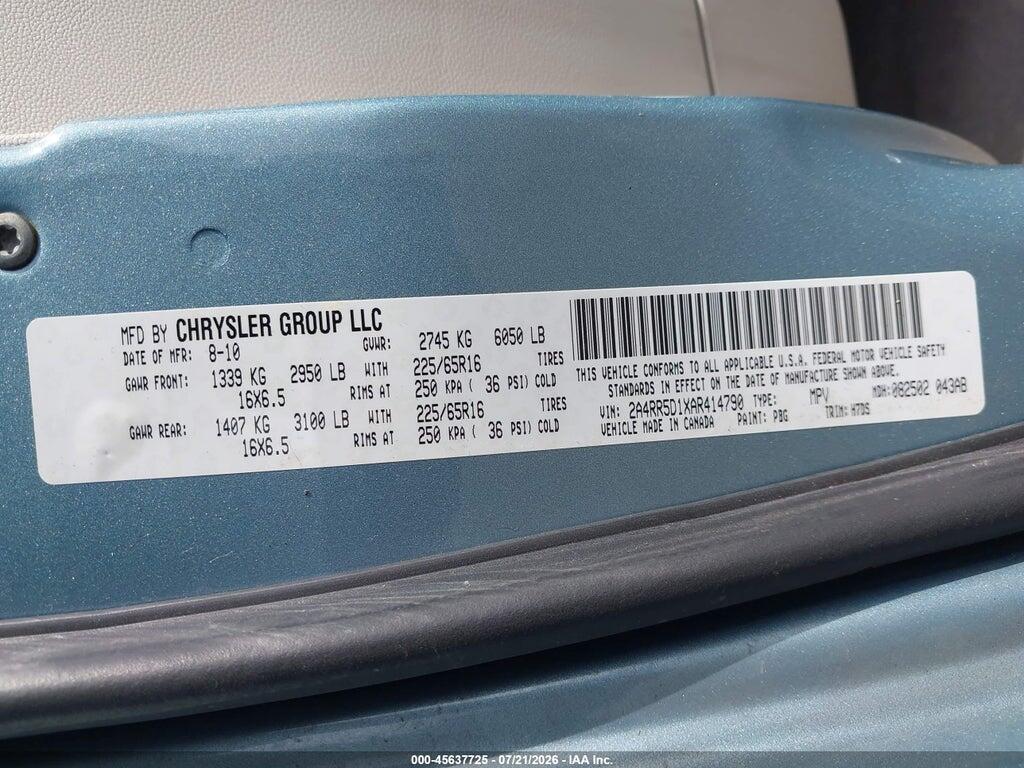 2A4RR5D1XAR414790 2010 CHRYSLER TOWN & COUNTRY photo no. 9