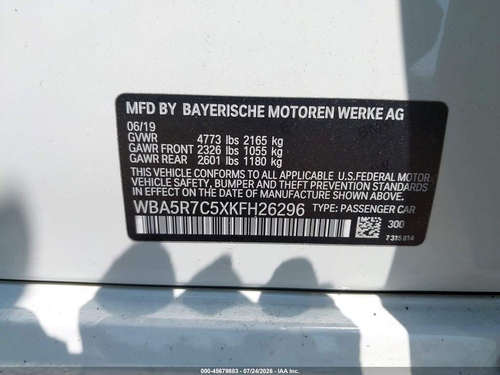 WBA5R7C5XKFH26296 2019 BMW 330I photo no. 9