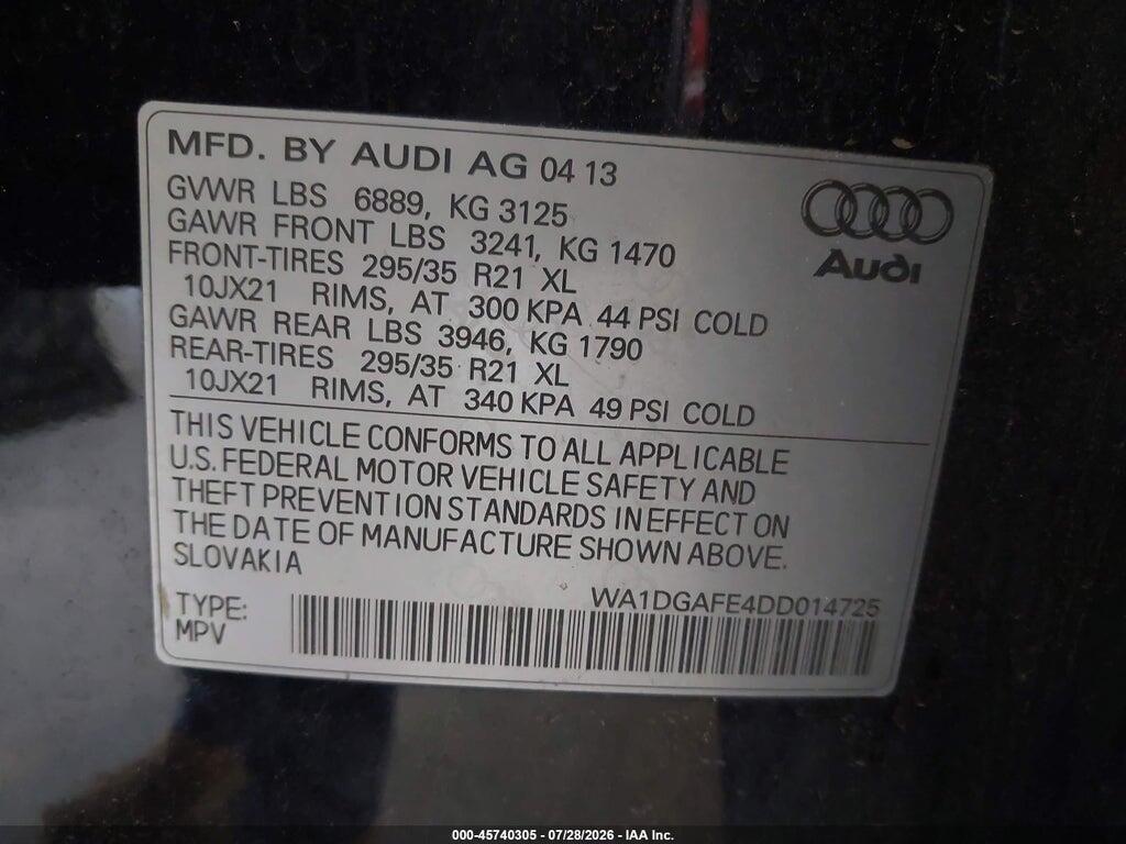 WA1DGAFE4DD014725 2013 AUDI Q7 photo no. 9