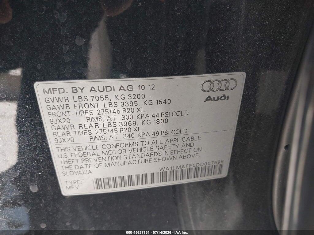 WA1LMAFE0DD007596 2013 AUDI Q7 photo no. 9