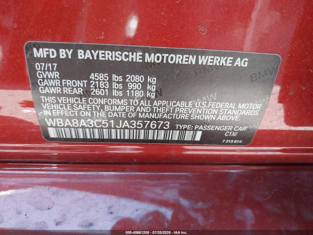 WBA8A3C51JA357673 2018 BMW 320I photo no. 9