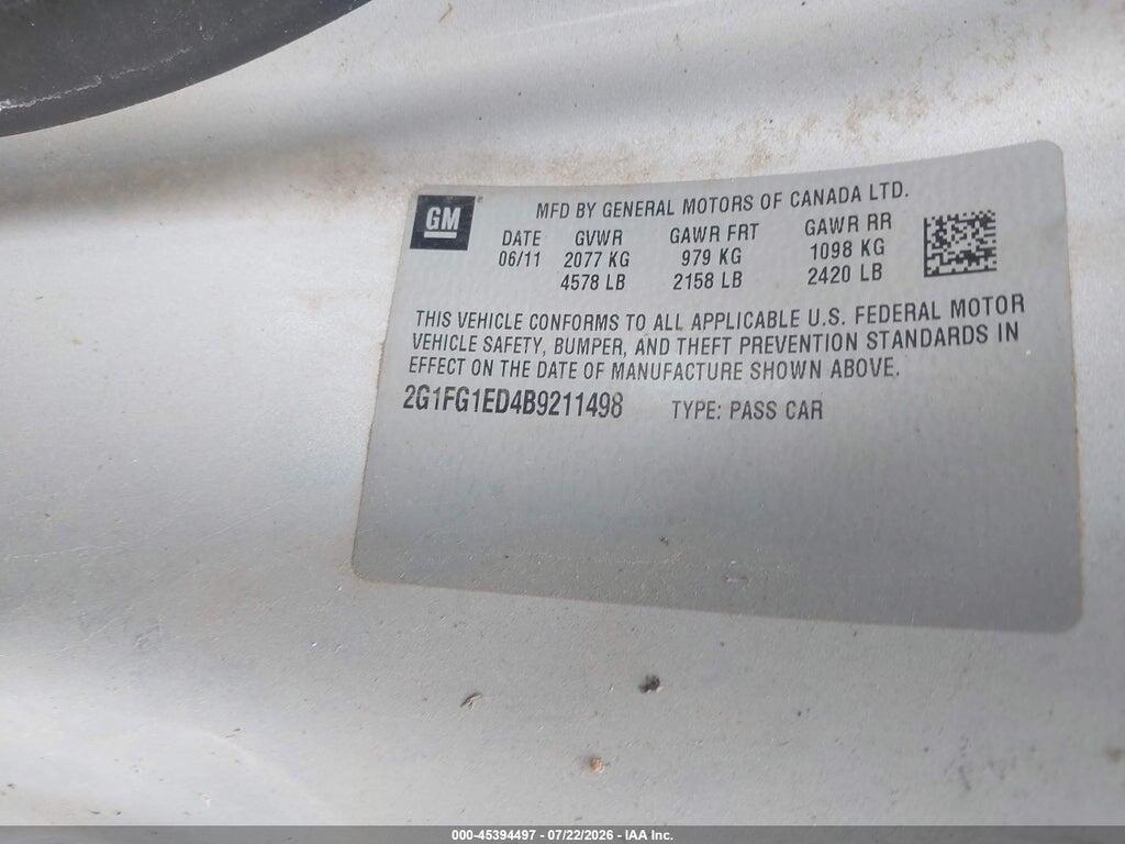 2G1FG1ED4B9211498 2011 CHEVROLET CAMARO photo no. 9
