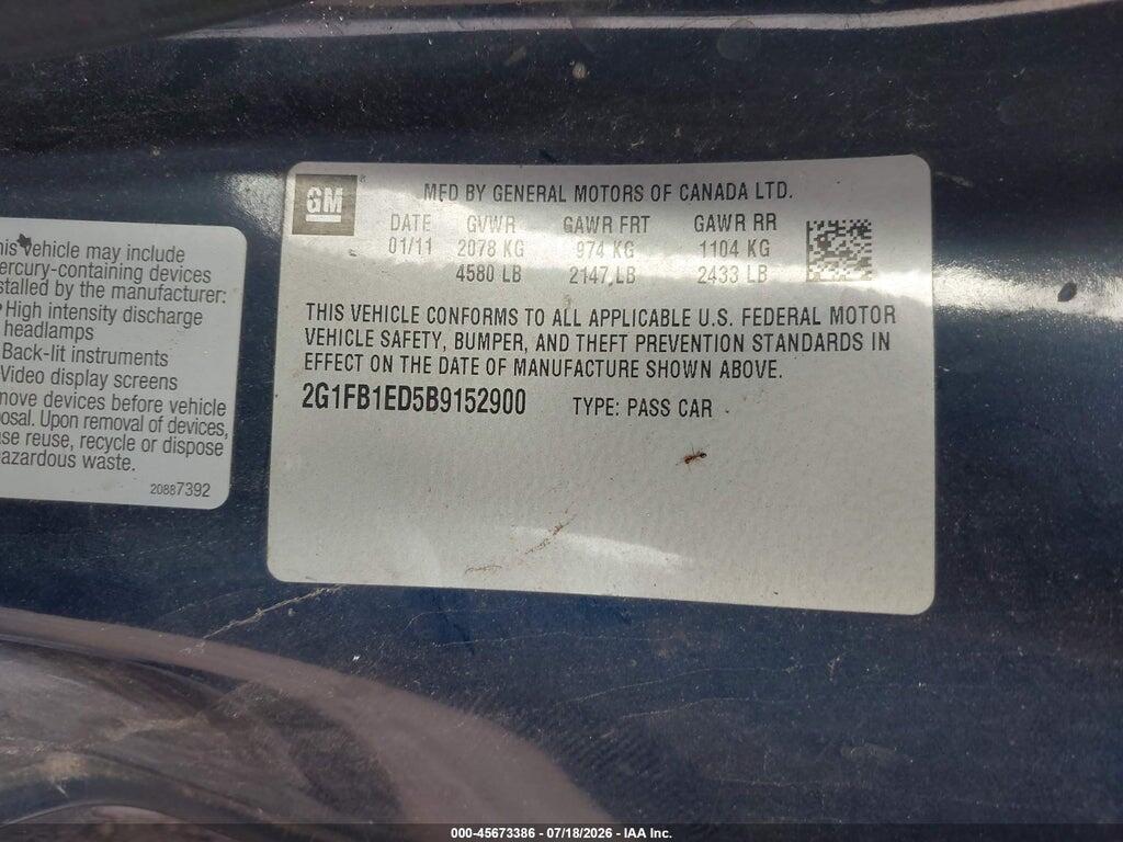 2G1FB1ED5B9152900 2011 CHEVROLET CAMARO photo no. 9