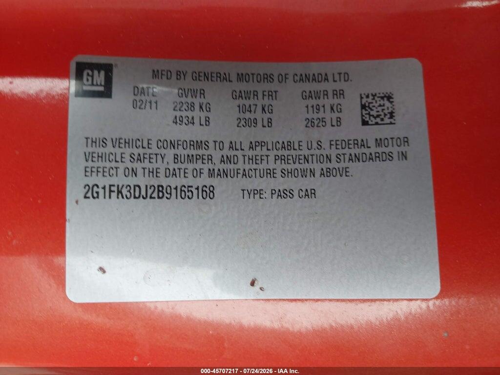 2G1FK3DJ2B9165168 2011 CHEVROLET CAMARO photo no. 9