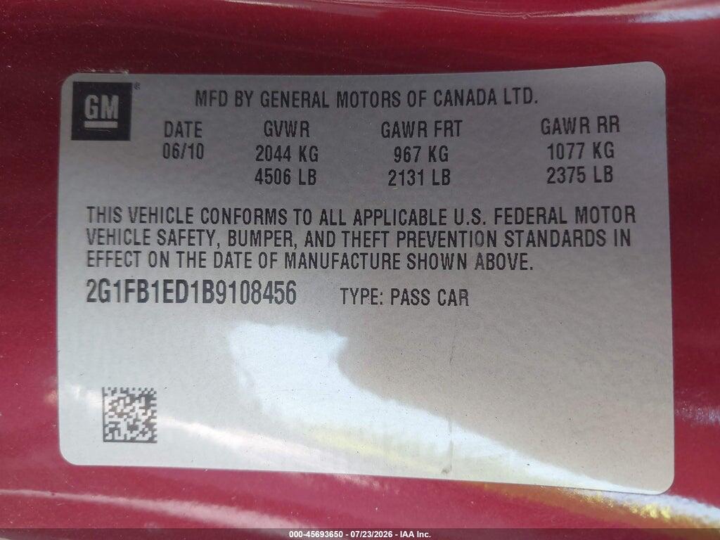 2G1FB1ED1B9108456 2011 CHEVROLET CAMARO photo no. 9