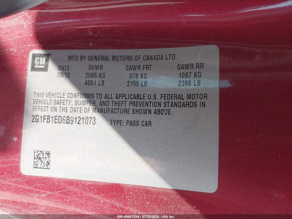 2G1FB1ED6B9121073 2011 CHEVROLET CAMARO photo no. 9