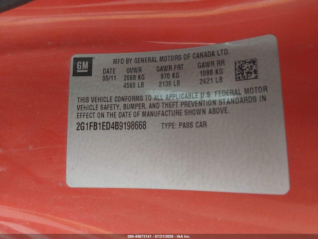 2G1FB1ED4B9198668 2011 CHEVROLET CAMARO photo no. 9